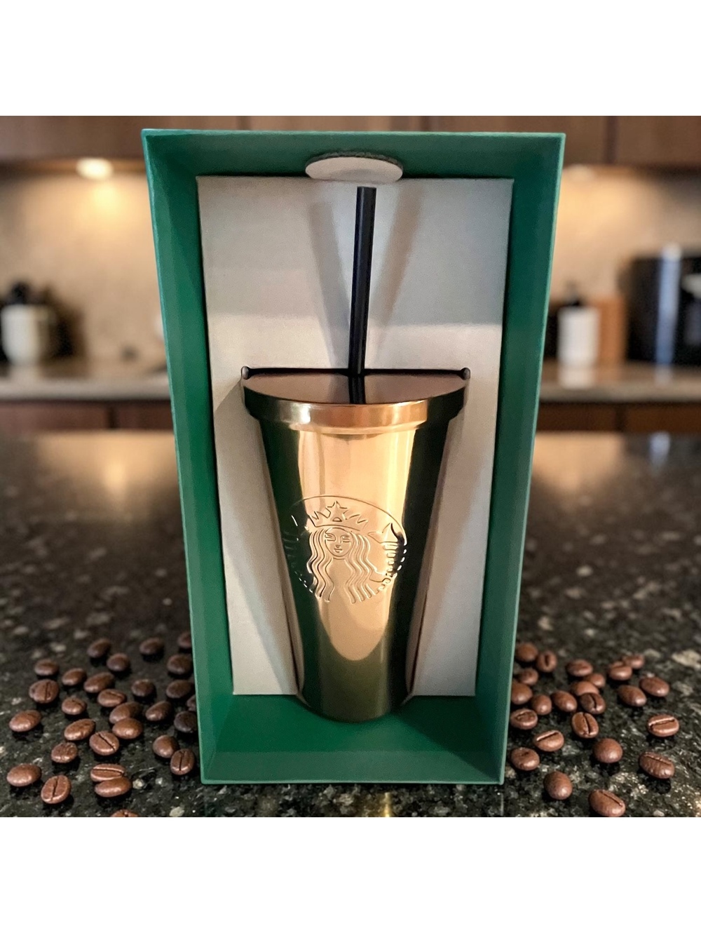 Starbucks Metallic Rose Gold Tumbler Cup Black Straw New Open Box